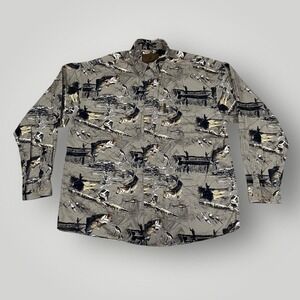 North River Shirt Mens XL Tan Fishing Bass‎ Print Button Front Long Sleeve